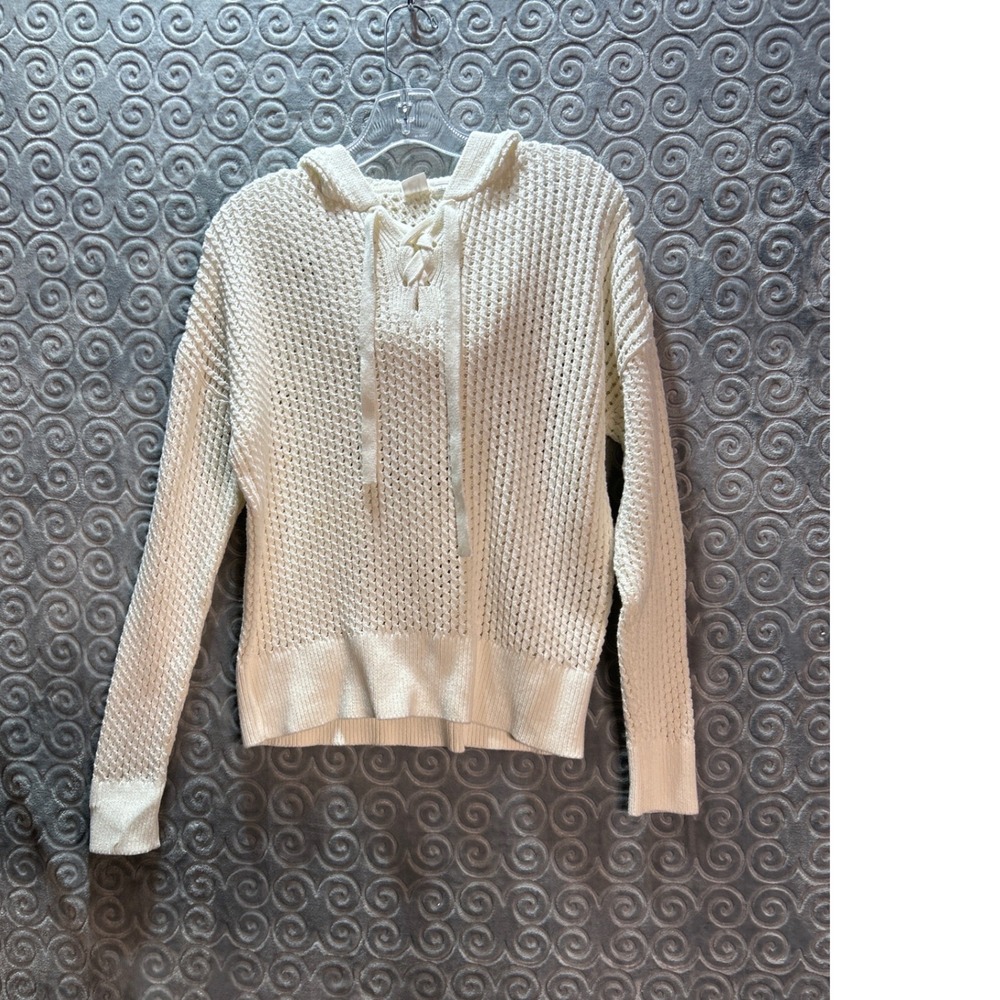 GAP Cream Lace Up Knit Hoodie Sweater Women's Size L